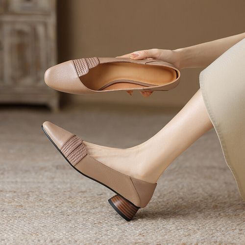 3.5cm 简约小众时尚百搭粗跟浅口单鞋春秋季法式气质舒适软底单鞋主图