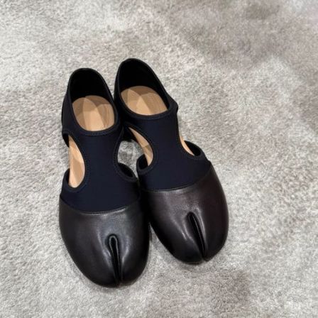 牛皮版~2026年新款韩版拼接分趾猪蹄包跟玛丽珍单鞋