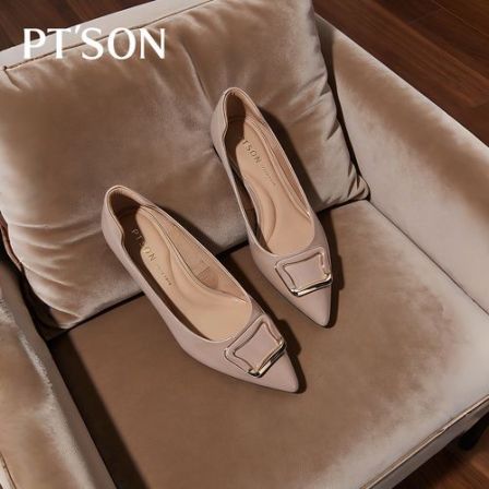 百田森法式高跟鞋皮鞋2026尖头粗跟温柔单鞋女25新款不累脚高跟鞋