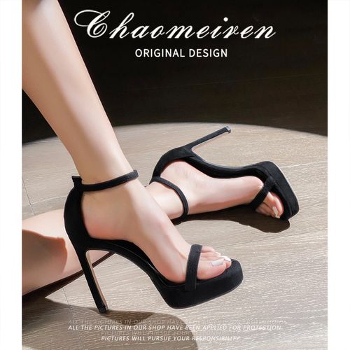 2026新款夏季网红高跟鞋一字带性感百搭性感细跟黑色防水台凉鞋女主图