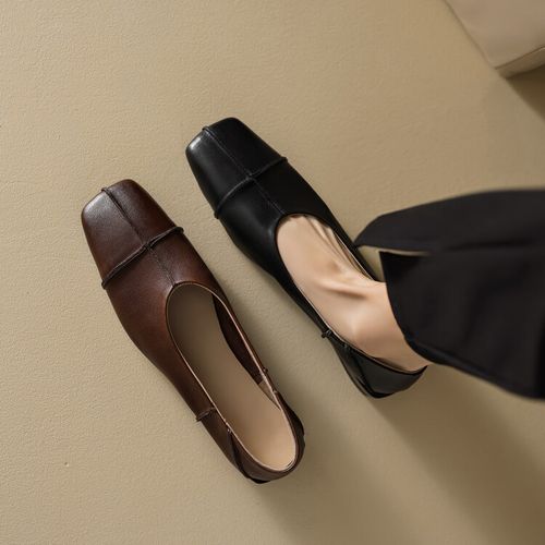 2.5cm牛皮通勤百搭粗跟浅口单鞋春季法式软底方头低跟玛丽珍单鞋主图