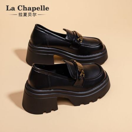拉夏贝尔厚底乐福鞋女2026新款春季英伦风黑色小皮鞋女款百搭单鞋