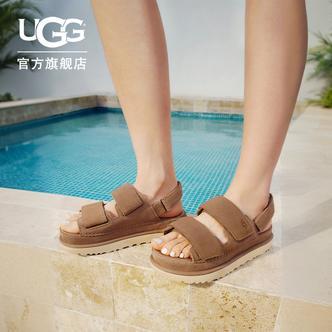 UGG夏季女士时尚舒适炫金系列厚底露趾魔术贴休闲金星凉鞋1141493