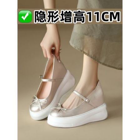 隐形增高玛丽珍鞋高跟鞋女2025夏季新款浅口内增高单鞋圆头厚底鞋