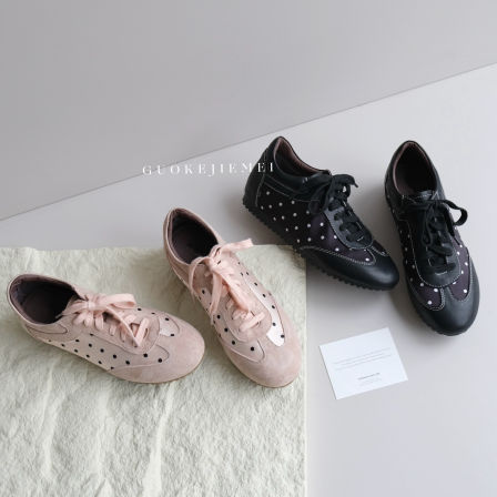 【Jellykk】4cm芭蕾舞德迅波点设计师款系带百搭内增高时尚休闲鞋