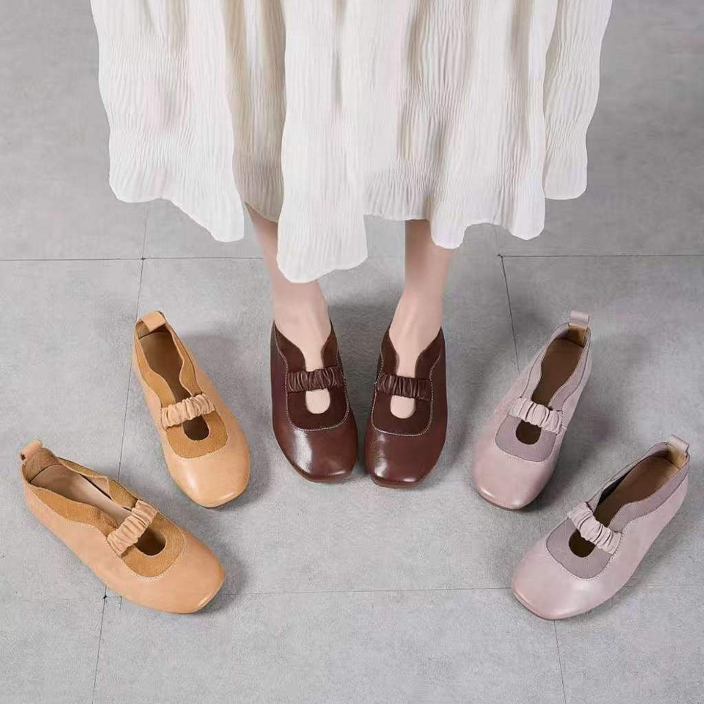 2210-2复古文艺范真皮一脚蹬平底软底舒适百搭新款通勤女单鞋浅口主图