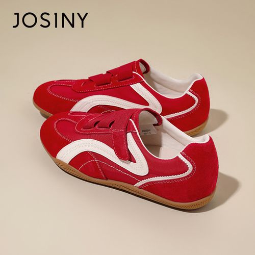 卓诗尼舒适红色德训鞋女2026新款休闲百搭平底轻便运动鞋女魔术贴主图