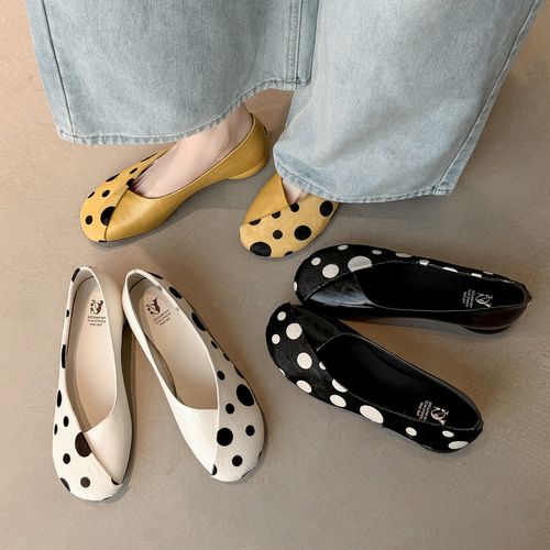 春秋新款浅口单鞋软底软面拼接波点小众时尚法式圆头玛丽珍平底鞋主图