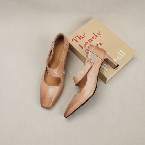 Dannyfrey丹尼芙蕾春季新款中古风浅口一字带头层牛皮玛丽珍鞋6CM主图