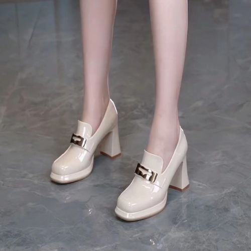 防水台厚底高跟鞋女2025年春秋季新款百搭乐福鞋粗跟浅口漆皮单鞋主图