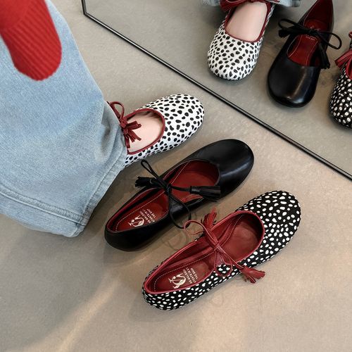 春秋新款浅口单鞋软底软面豹纹波点玛丽珍平底鞋时尚小众休闲女鞋主图