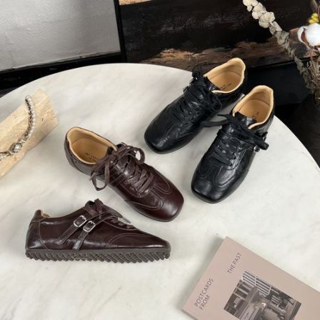 小小苏奇迹广场2cm浅口方头黑色复古棕色高级单鞋时尚;FCX57049