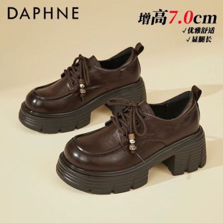 达芙妮增高乐福鞋女2026春季新款串珠轻便系带复古单鞋厚底小皮鞋
