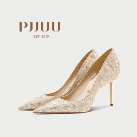pjjuu 绝美不累脚新娘婚鞋秀禾婚纱两穿高跟鞋女2025好穿结婚鞋子