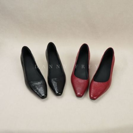 Dannyfrey丹尼芙蕾高级感坡跟头层水洗羊皮方头职场气质女单鞋3CM