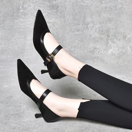 浅口高跟鞋2026新款细跟气质尖头时尚单鞋真皮一字带软底春秋女鞋