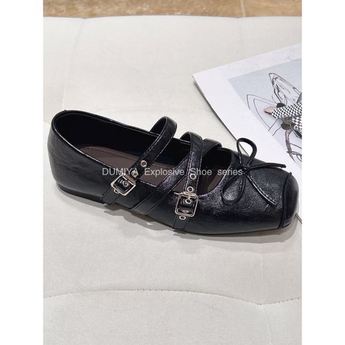 杜米亚新款复古英伦风蝴蝶结交叉双扣单鞋D786623-1主图