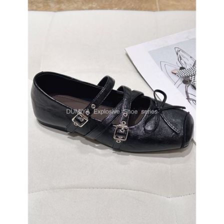 杜米亚新款复古英伦风蝴蝶结交叉双扣单鞋D786623-1