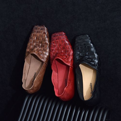 头层牛皮女鞋真皮时尚复古乐福鞋手工编织软底单鞋方头手工鞋中口主图