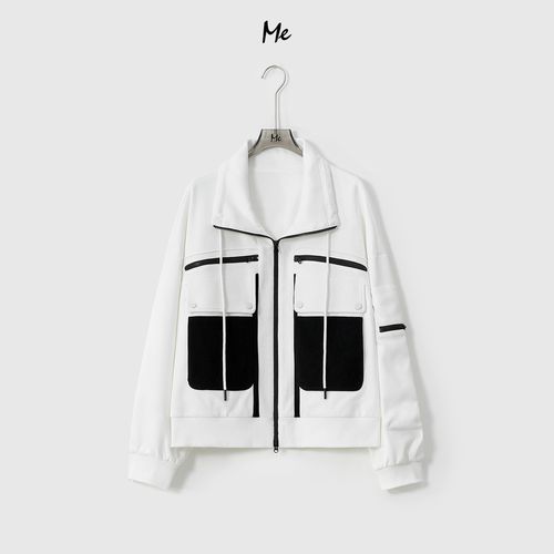 ME【电影院】斜纹肌理黑白撞色显瘦时尚百搭宽松休闲外套MEHS0147主图