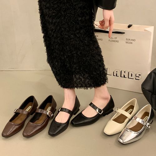 方头新款2025法式银色冬季单鞋小皮鞋低鞋子时尚复古玛丽珍鞋女跟主图