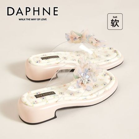 达芙妮甜美仙女风凉拖女夏外穿2026新款爆款露趾厚底软底一字拖鞋