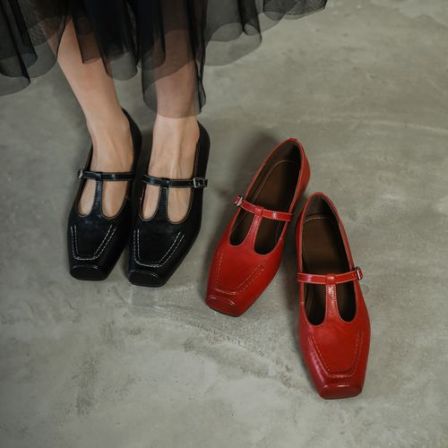 跟高1.5cm/英伦复古方头玛丽珍鞋女红色小皮鞋低跟芭蕾舞单鞋