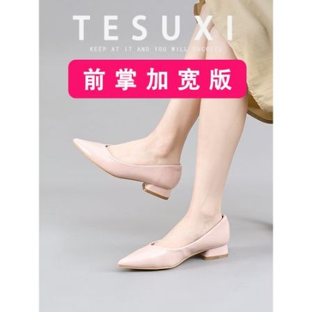 【TeSuXi特舒适加宽大码女鞋】尖头粗跟低跟单鞋女通勤百搭女鞋