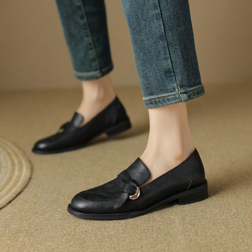 3cm牛皮简约休闲圆头乐福鞋女复古百搭小皮鞋溯源好物韩版乐福鞋主图