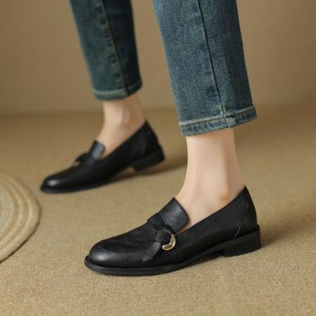 3cm牛皮简约休闲圆头乐福鞋女复古百搭小皮鞋溯源好物韩版乐福鞋