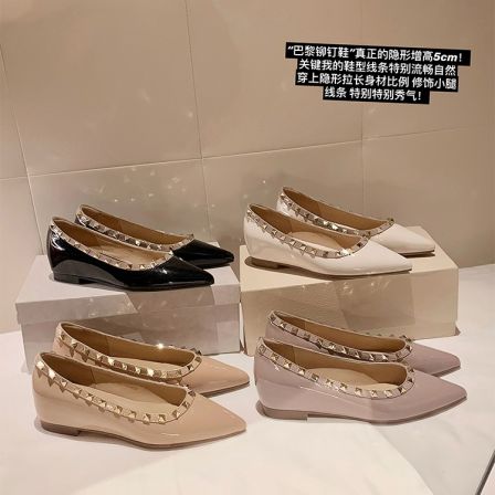 【苏茵茵】尖头5cm内增高浅口平底单鞋女晚宴通勤鞋E5303027