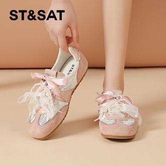 星期六蕾丝透气德训鞋女2025夏季新款软底轻便潮流时尚运动休闲鞋