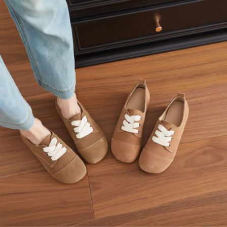 C98 大码女鞋真皮勃肯鞋女2025新款复古磨砂牛皮软底系带单鞋女