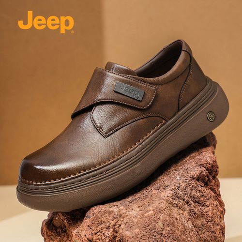 Jeep吉普男士休闲皮鞋2026新款软底轻便百搭一脚蹬男鞋复古工装靴主图