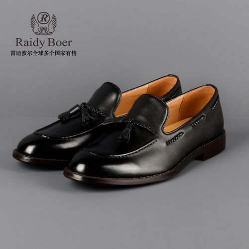 【牛皮革】雷迪波尔真皮皮鞋男士休闲圆头一脚蹬乐福鞋牛津鞋子1003主图