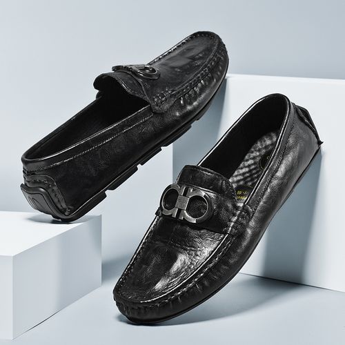 新款豆豆鞋男软皮软底一脚蹬夏季透气懒人鞋牛皮男鞋商务休闲皮鞋主图