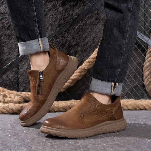 AFW春季新款低帮拉链男鞋透气百搭舒适软弹真皮男鞋复古7929-01主图