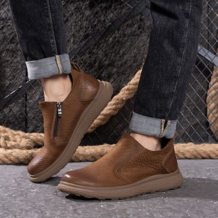 AFW春季新款低帮拉链男鞋透气百搭舒适软弹真皮男鞋复古7929-01