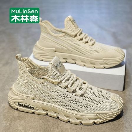 木林森男鞋爆款休闲百搭透气潮鞋软底轻便飞织跑步鞋男士休闲鞋