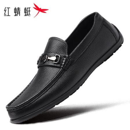 红蜻蜓男鞋真皮豆豆鞋休闲皮鞋头层牛皮商务舒适软底透气驾车鞋