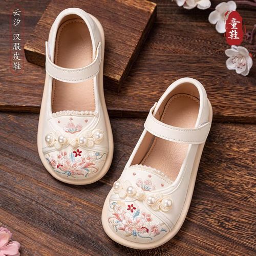 女童公主鞋2025新款春秋儿童小皮鞋古风绣花鞋白色单鞋软底国风鞋主图
