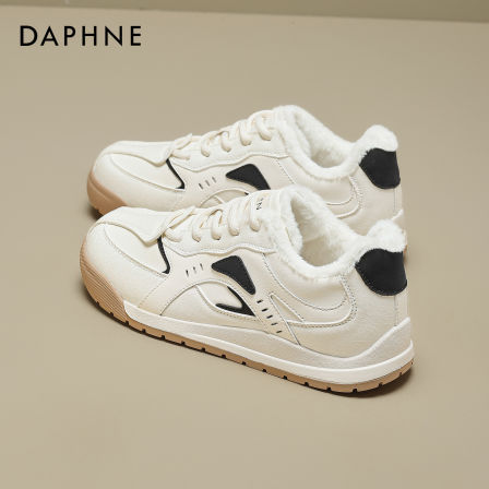 达芙妮厚底阿甘板鞋女2025新款冬季加绒运动内增高德训鞋小白鞋子