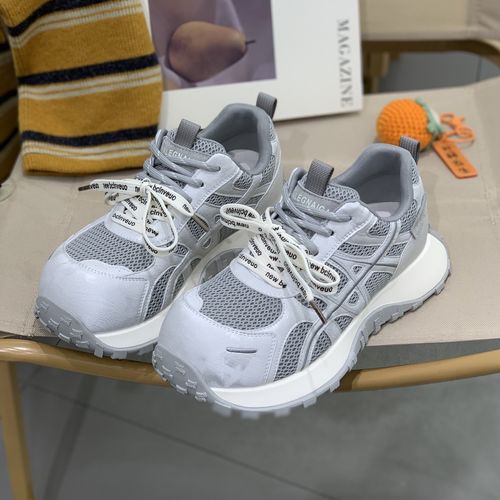 2026春季新款真皮厚底丑萌老爹鞋女双鞋带阿甘鞋增高轻便休闲鞋主图