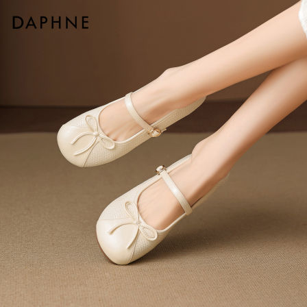达芙妮法式浅口单鞋女2025新款蝴蝶结平底不累脚百搭芭蕾玛丽珍鞋