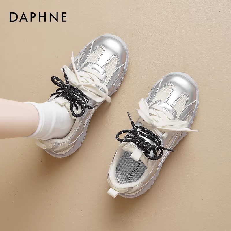 达芙妮银色厚底德训鞋女2026新款春季阿甘芭蕾增高轻便运动休闲鞋主图