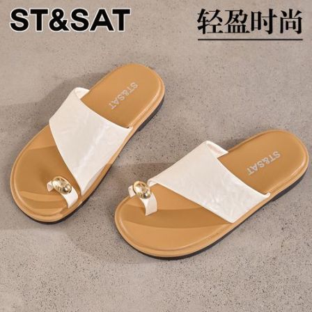 星期六舒适软底平底一字拖女新款外穿休闲春季防滑薄款套趾款拖鞋