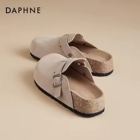 达芙妮真皮勃肯鞋女秋厚底2025新款增高包头半拖鞋女外穿懒人凉拖