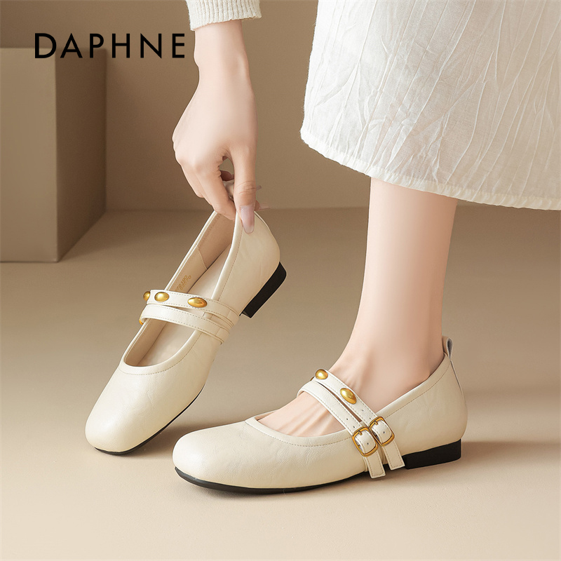 达芙妮玛丽珍女鞋2025冬季新款一脚蹬法式浅口单鞋绝美低跟小皮鞋主图