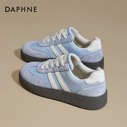 达芙妮蓝色厚底德训鞋女2026新款春季百搭休闲运动芭蕾小白板鞋子