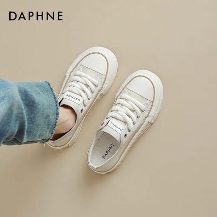 达芙妮厚底帆布鞋女2025新款夏季薄款透气女鞋软底白色板鞋小白鞋